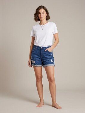 Ava & Viv Womens Denim Shorts 20W Distressed Cuffed Stretch Blue Jean Plus Size